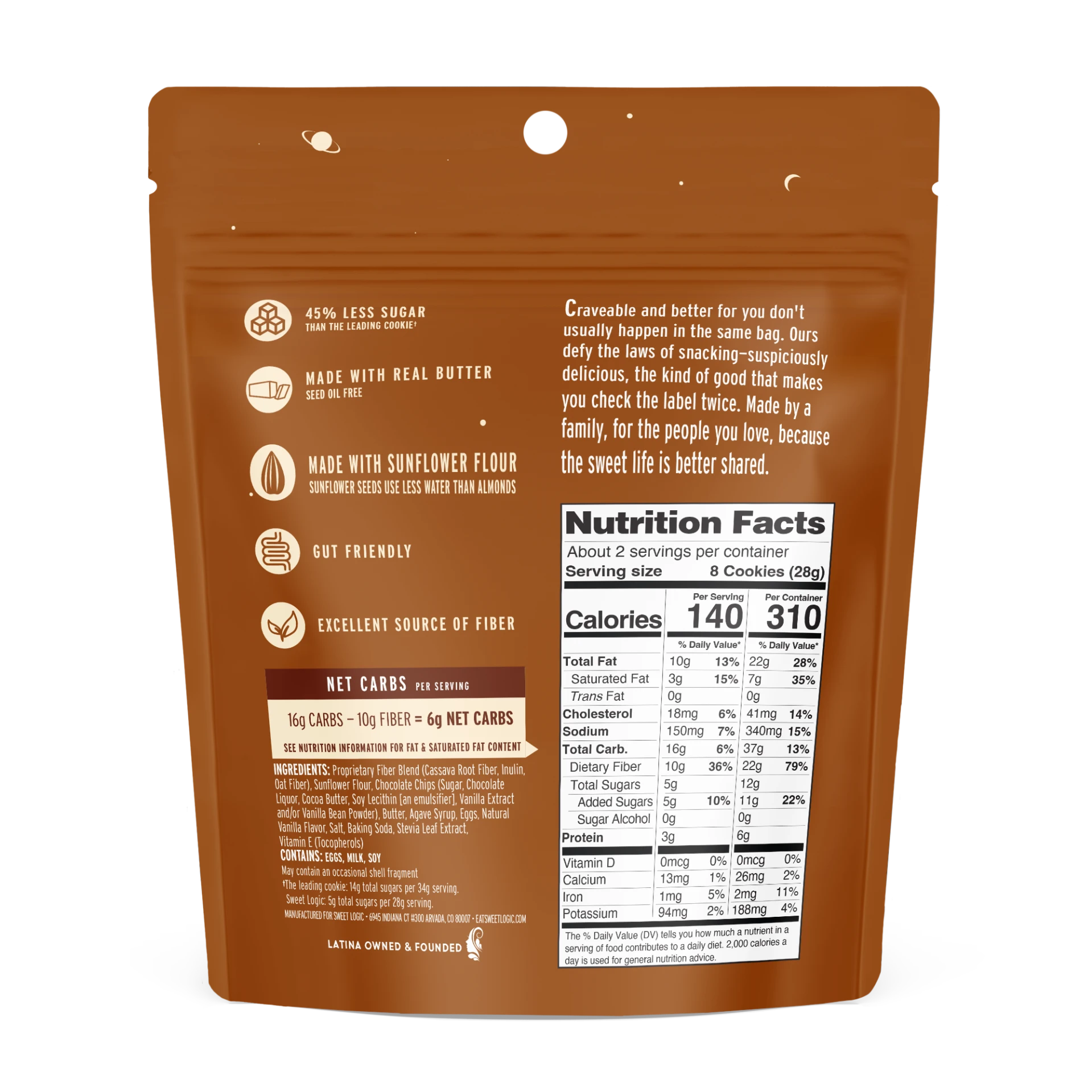 Chocolate Chip back of pack showing nutrition facts and ingredients
